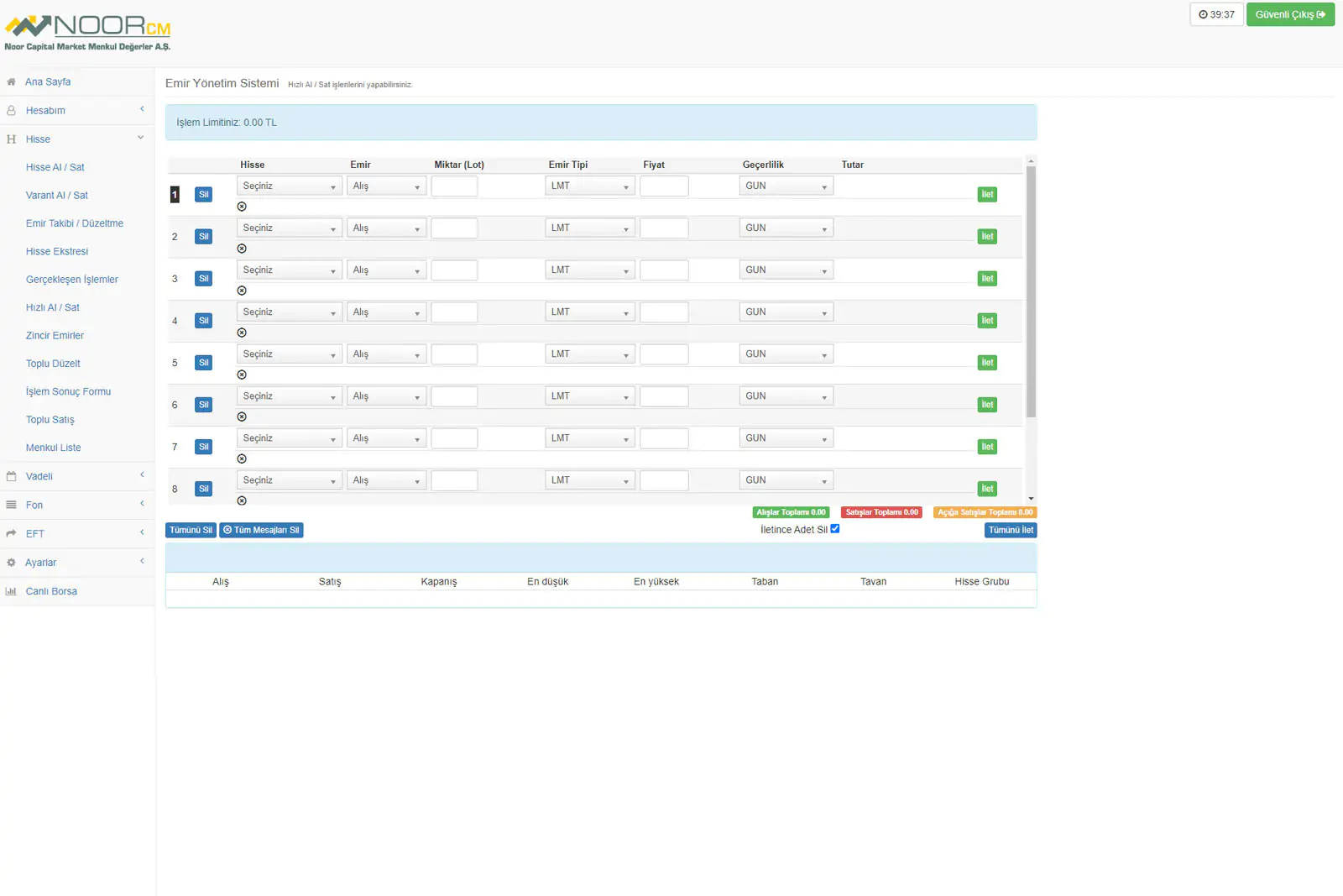 Hisse Online Şube ve Platform Çoklu Emir